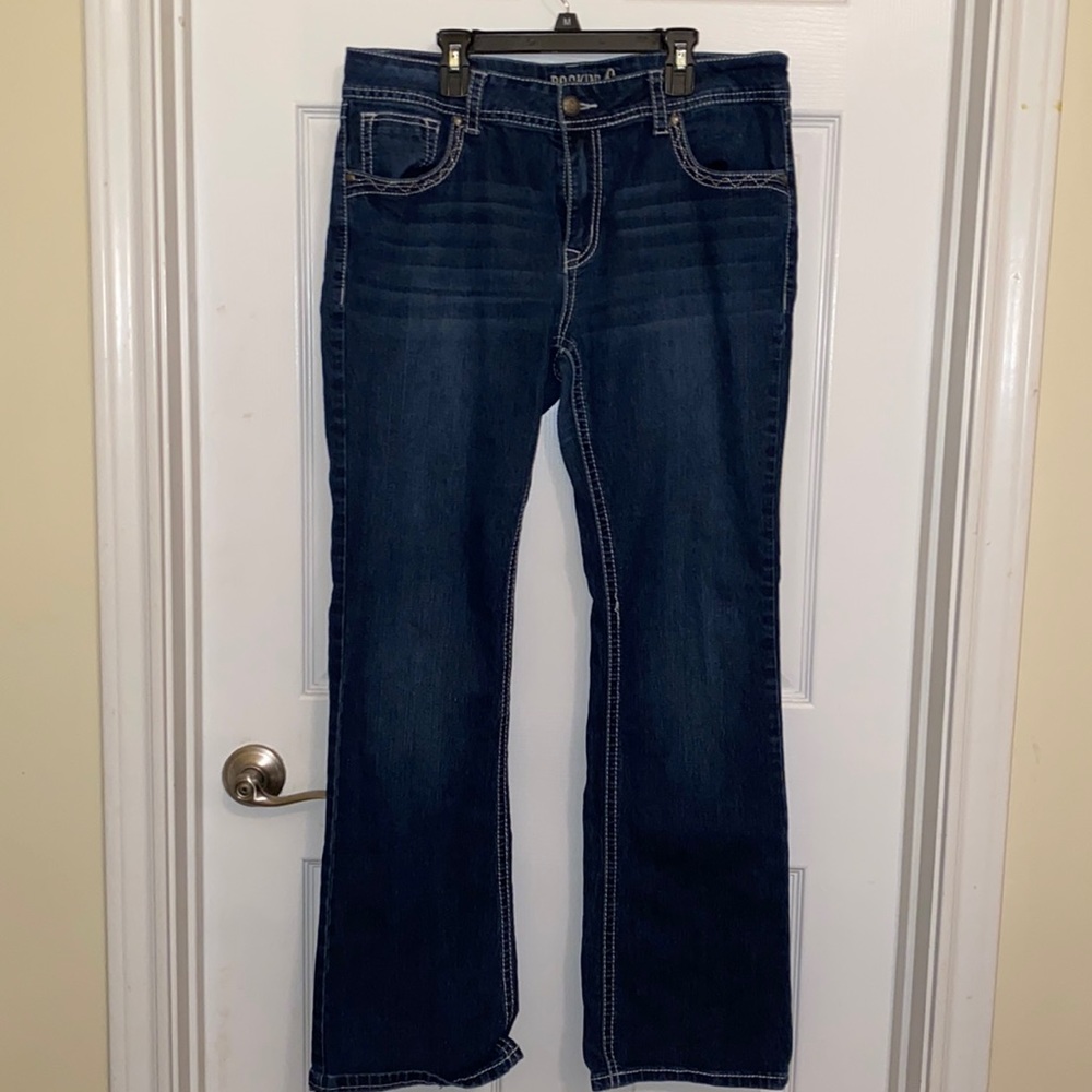 Rockin’ C, dark wash, boot cut jeans, Size 33
